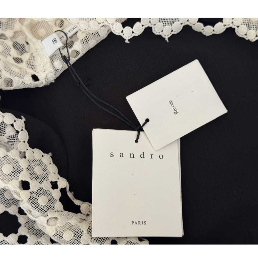 Sandro Black Plunging Neckline Lace Inset Midi
Dress Black/White Size 38 US 6 - Picture 11 of 16